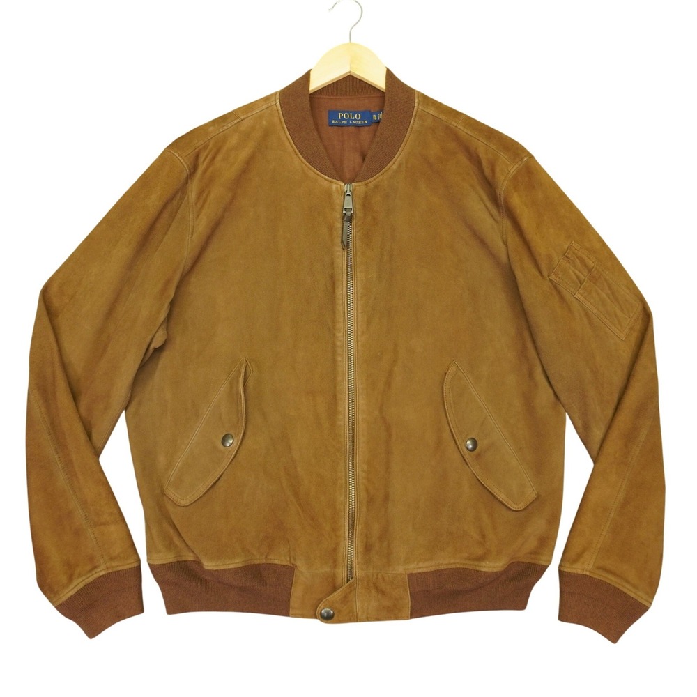 Polo Ralph Lauren Goat Suede Bomber Jacket Mens XL Tan Full Zip Utility Pocket